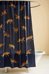 Anthropologie Leopard Organic Cotton Shower Curtain By  In Blue Size 72 X 72