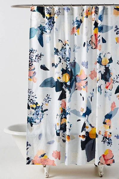 Anthropologie Botanica Organic Cotton Shower Curtain By  In Blue Size 72 X 72