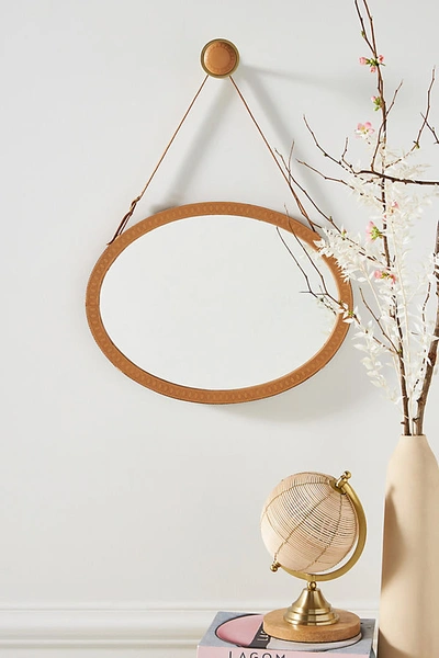Anthropologie Sloane Leather Mirror In Brown