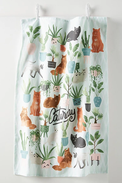 Anthropologie Caturday Dish Towel In Blue