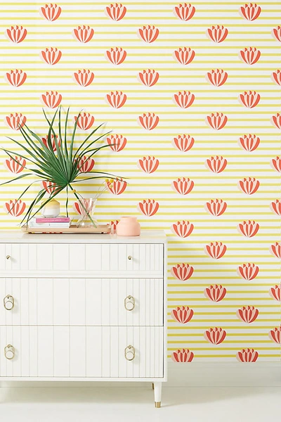 Clare V Lotus Striped Wallpaper In Yellow