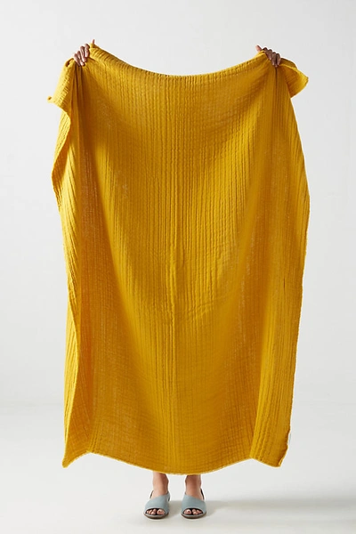 Anthropologie Airy Gauze Throw Blanket In Yellow