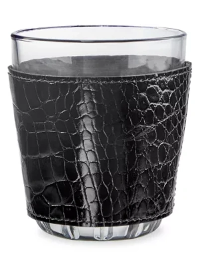Graphic Image Bar 2-piece Leather Sleeve & Glass Set In Black