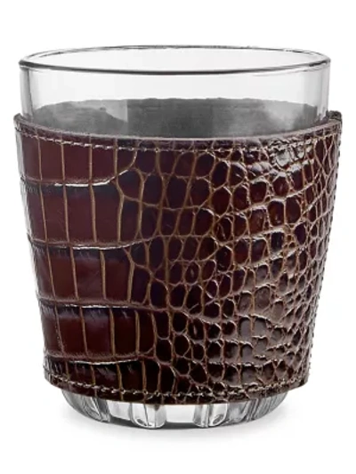 Graphic Image Bar 2-piece Leather Sleeve & Glass Set In Brown