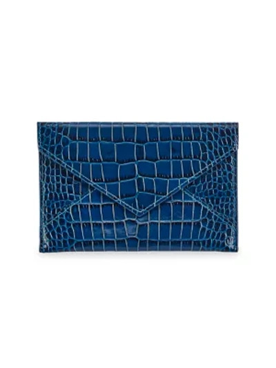 Graphic Image Gemstone Medium Croc-embossed Leather Envelope Pouch In Sapphire