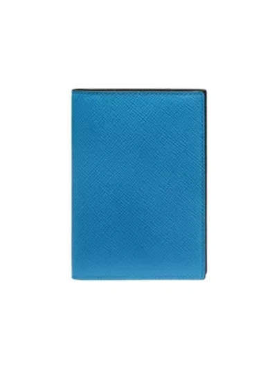 Smythson Panama Leather Passport Cover In Azure