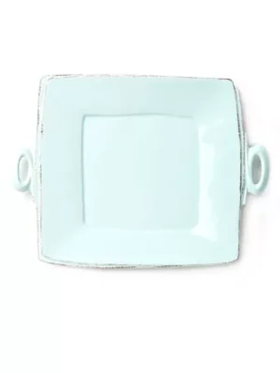 Vietri Lastra Handled Stoneware Square Platter In Aqua