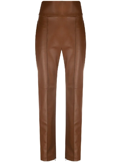 Alexandre Vauthier High-waisted Leather Trousers In Brown