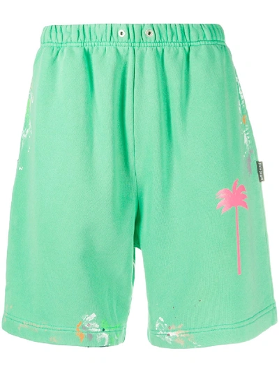 Palm Angels Palm Paint-splatter Track Shorts In Grün