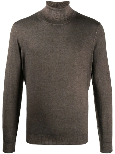 Canali Jersey Knit High Neck Sweatshirt In Brown