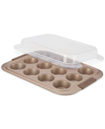 Anolon Advanced 12-cup Covered Muffin Pan In Bronze