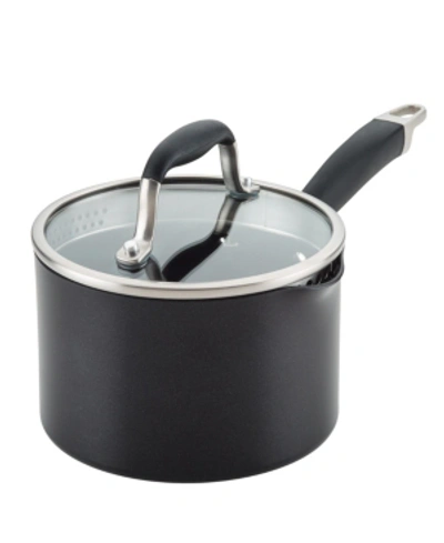 Anolon Advanced Home Hard-anodized Nonstick Straining 2-qt. Saucepan In Onyx