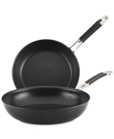 Anolon Smartstack 10" & 12" Hard-anodized Nesting Skillet Set In Black