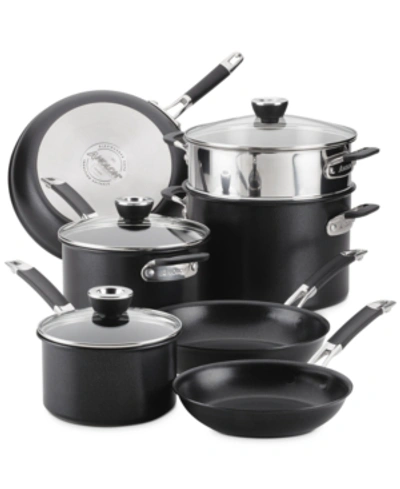 Anolon Smartstack 10-pc. Hard-anodized Nesting Cookware Set In Black