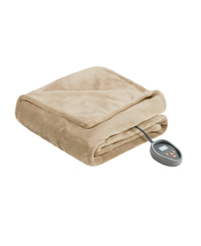 Beautyrest Microlight Berber Queen Electric Blanket Bedding In Tan