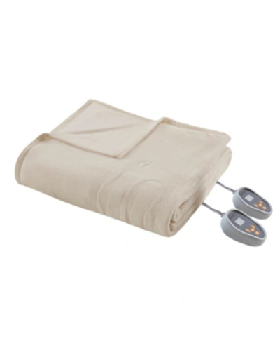 Beautyrest Knit Micro-fleece Twin Electric Blanket Bedding In Beige