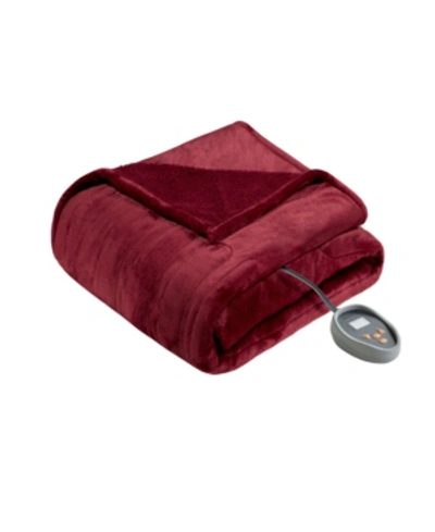 Beautyrest Microlight Berber Full Electric Blanket Bedding In Garnet