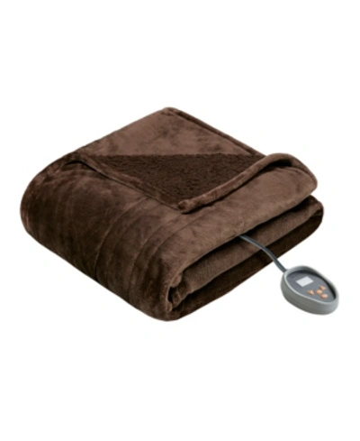 Beautyrest Microlight Berber Full Electric Blanket Bedding In Chocolate