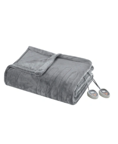 Beautyrest Electric Plush Queen Blanket Bedding In Grey