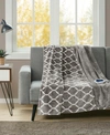 Beautyrest Oversized Ogee Print Electric Throw Bedding In Grey