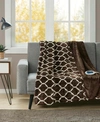 Beautyrest Oversized Ogee Print Electric Throw Bedding In Brown
