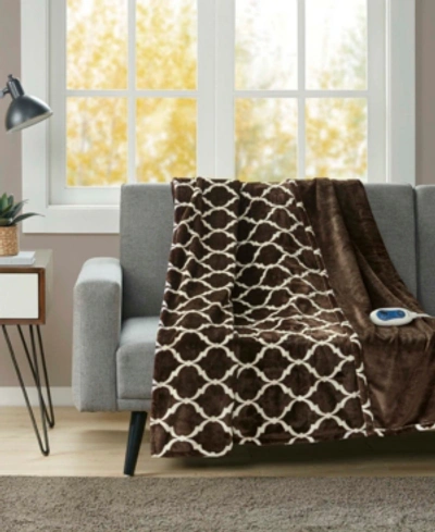 Beautyrest Oversized Ogee Print Electric Throw Bedding In Brown