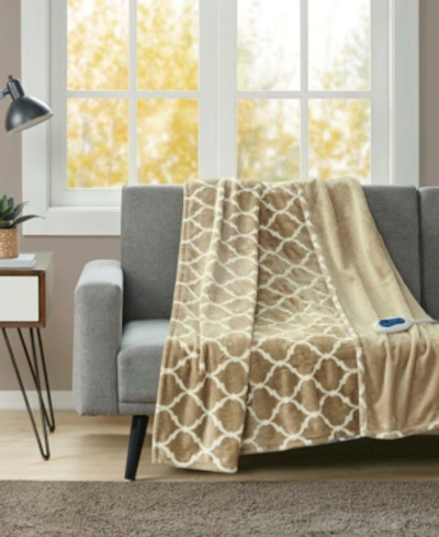 Beautyrest Oversized Ogee Print Electric Throw Bedding In Tan