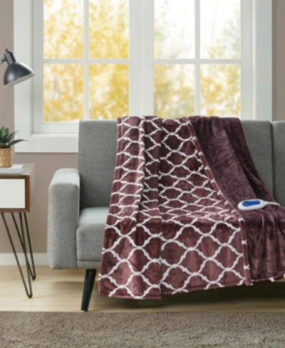 Beautyrest Oversized Ogee Print Electric Throw Bedding In Purple