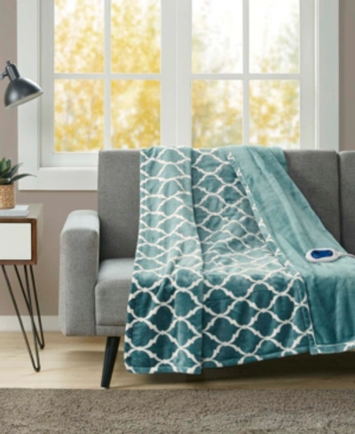 Beautyrest Oversized Ogee Print Electric Throw Bedding In Teal