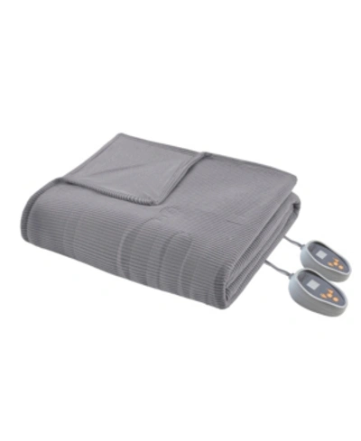 Beautyrest Knit Micro-fleece King Electric Blanket Bedding In Grey