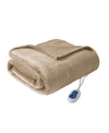 Beautyrest Oversized Solid Microlight Reverses To Micro Berber Electric Throw Bedding In Tan