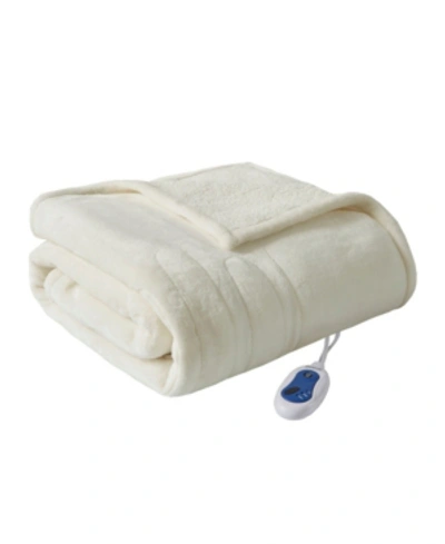Beautyrest Oversized Solid Microlight Reverses To Micro Berber Electric Throw Bedding In Ivory