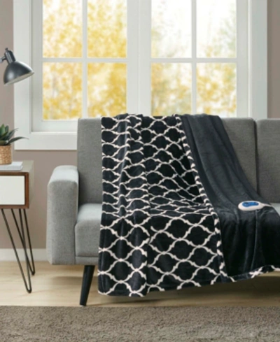Beautyrest Oversized Ogee Print Electric Throw Bedding In Black
