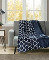 Beautyrest Oversized Ogee Print Electric Throw Bedding In Indigo