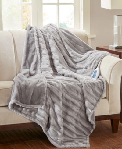 Beautyrest Duke Faux-fur Electric Throw Bedding In Grey