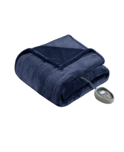 Beautyrest Microlight Berber King Electric Blanket Bedding In Indigo