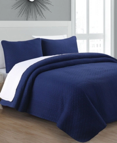 American Home Fashion Estate Tristan King 3 Piece Quilt Set In Navy