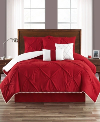 Sanders Pom-pom Twin 6 Piece Comforter Set Bedding In Red