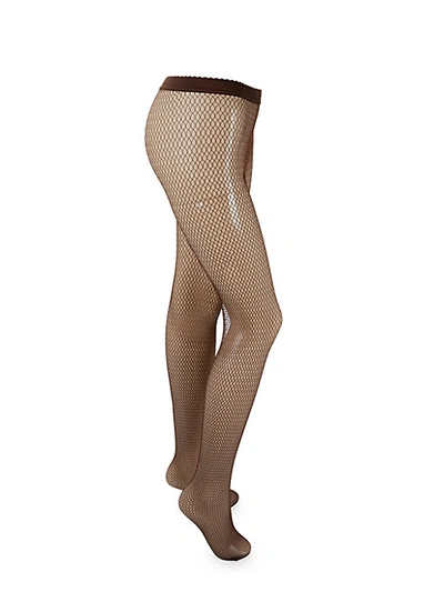 Wolford Scalloped-trim Fishnet Stockings In Ristretto