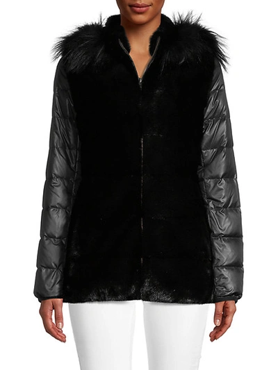Glamourpuss Fox Fur-trim Hooded Jacket In Black