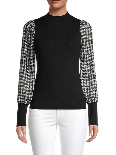 Design History Printed Chifon Sleeve Sweater In Black White