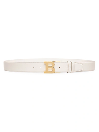 Bally Iconic Buckle Leather Belt In White