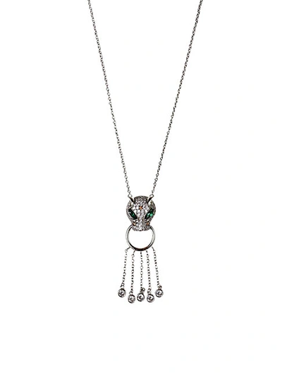 Cz By Kenneth Jay Lane Animal Trend Rhodium-plated & Crystal Pendant Necklace