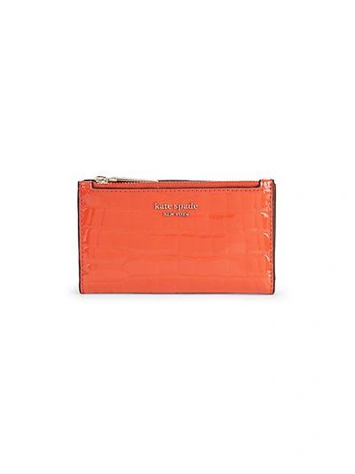 Kate Spade Small Sylvia Croc-embossed Patent Leather Bi-fold Wallet In Fire Lily