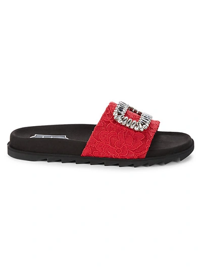 Roger Vivier Crystal Pool Slides In Red