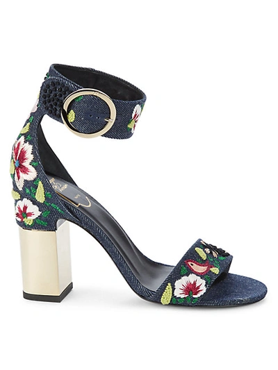 Roger Vivier Embroidered Floral Ankle-strap Sandals In Blue