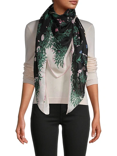 Valentino Botanical-print Silk Scarf In Nero