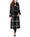 VINCE CAMUTO FAUX-FUR-COLLAR PLAID MAXI COAT