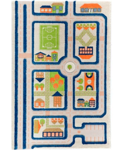 Ivi Traffic 3d Childrens Play Mat & Rug In A Colorful Town Design With Soccer Field, Car Park & Roads, 5 In Blue