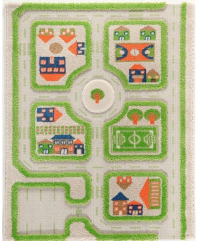 Ivi Traffic 3d Childrens Play Mat & Rug In A Colorful Town Design With Soccer Field, Car Park & Roads -  In Green